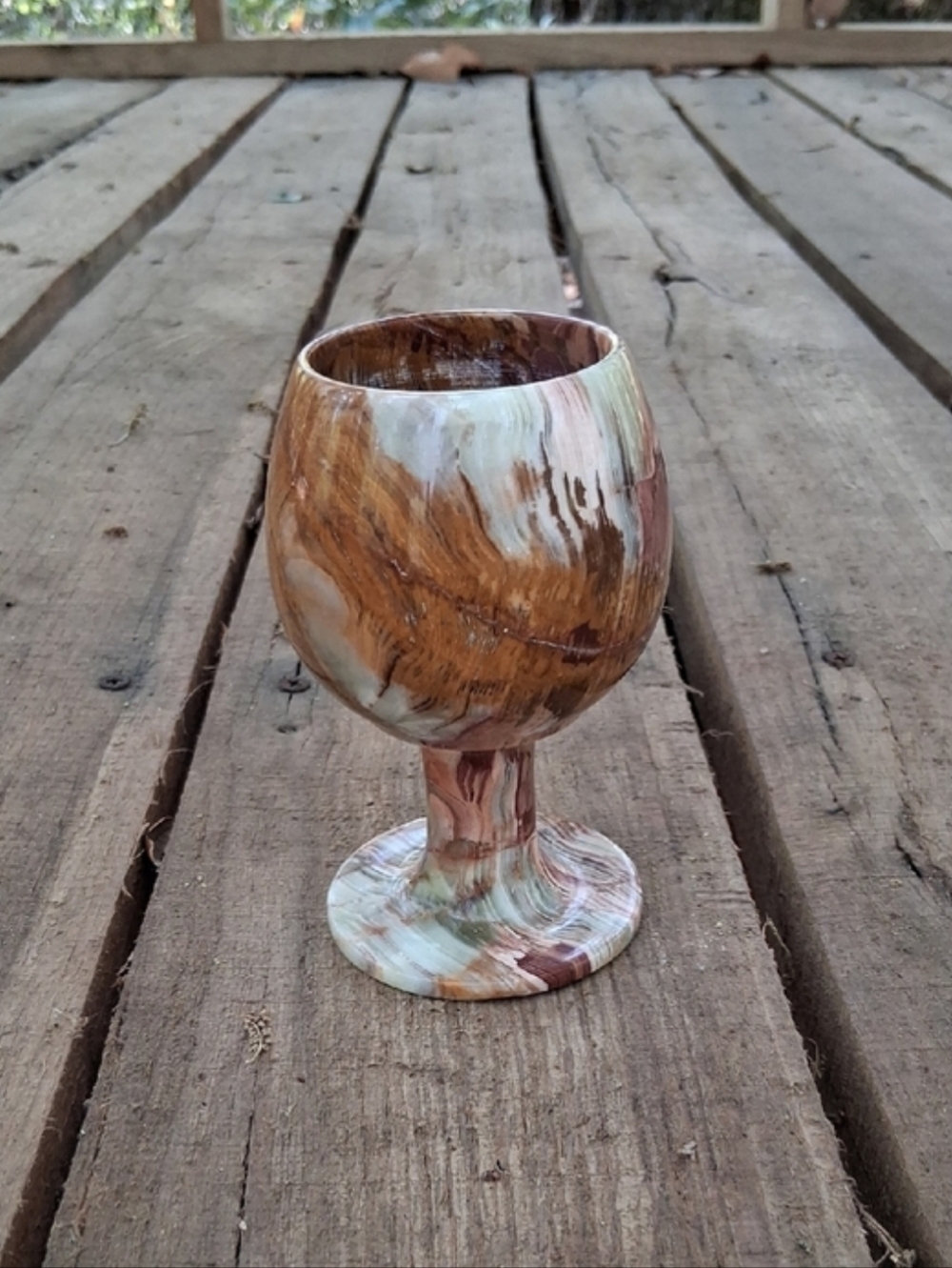 Vintage Onyx Stone Goblet/Chalice Brown /Cream Swirl